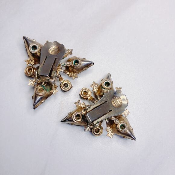 Vintage Amber Rhinestone Clip-On Earrings, Mid Century, Prong Set Teardrop Glass - Picture 9 of 10